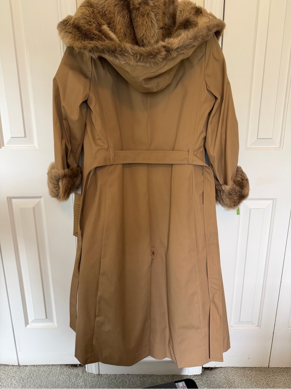 Vintage with tags Forester Tan Faux-Fur Trim Belted Trench - Picture 8 of 14